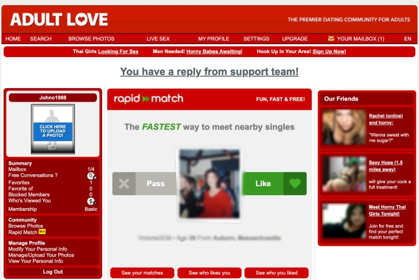 AdultLove.com dating site rapid match feature