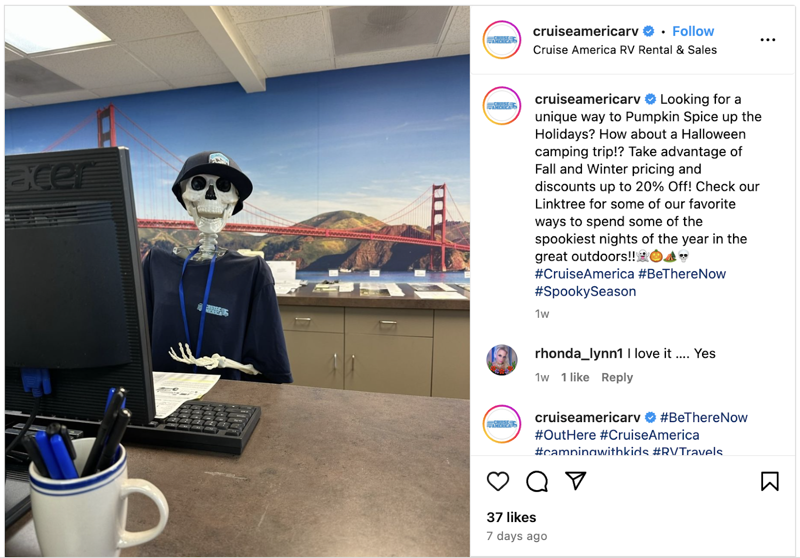 Beispiel für einen Instagram-Post von Cruise America.