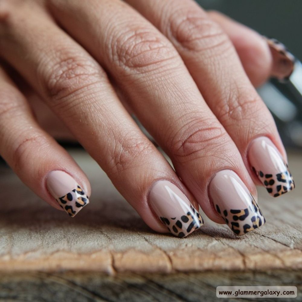 Neutral Leopard Print Nails having Timeless Black and Nude Leopard Tips