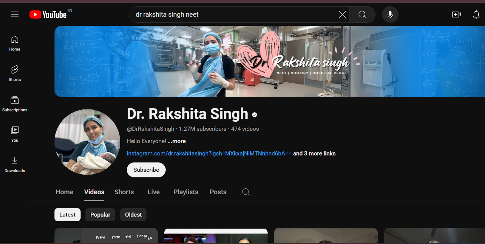 image of youtube channel of dr. rakshita singh