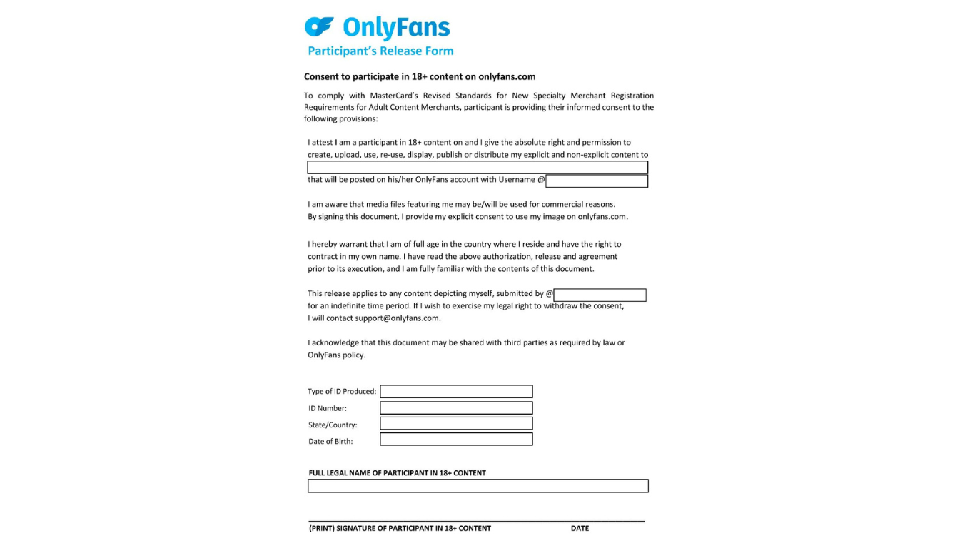 OnlyFans release form example