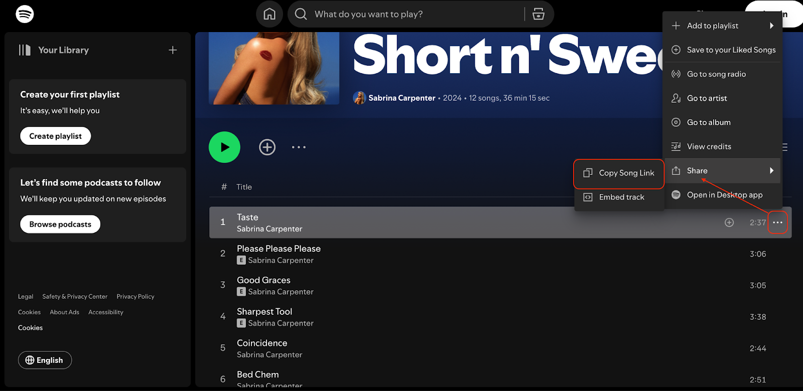 How to get spotify link