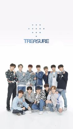 This contains an image of TREASURE group members posing for a photo together