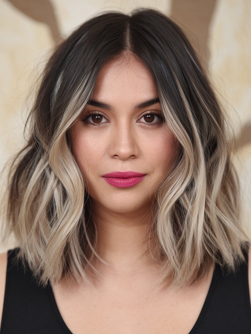 17. Wavy Lob With Face-Framing Highlights