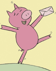 image of a cartoon drawing of a pig that looks like it is celebrating