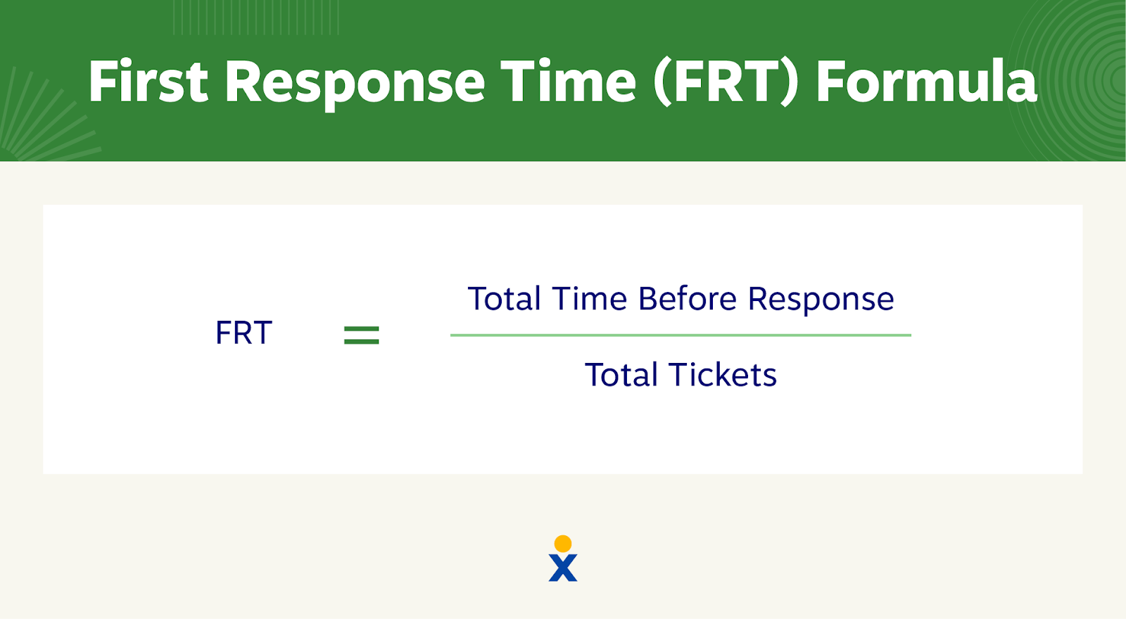 The formula for first response time, which divides total time before response by total tickets.
