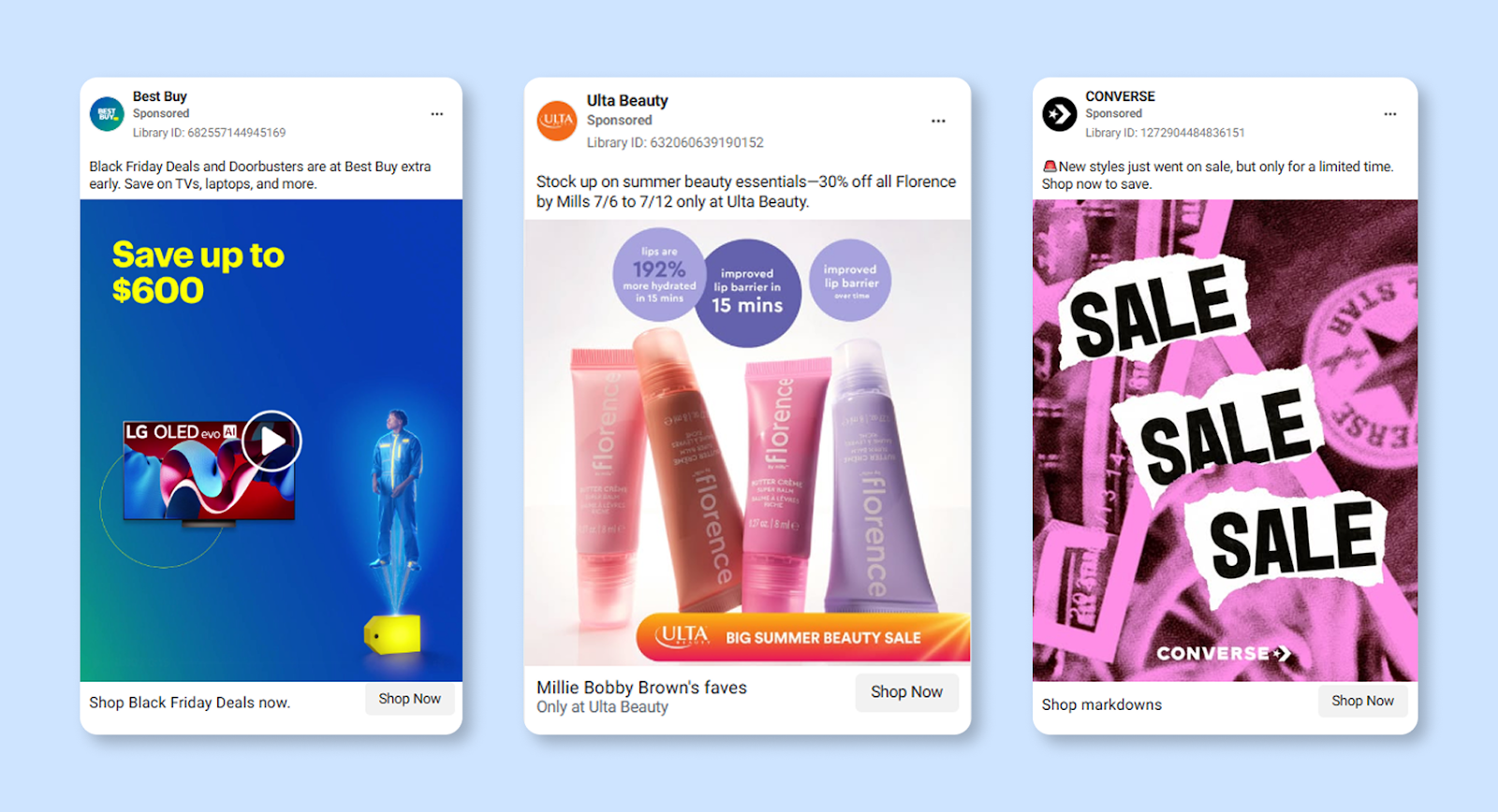 Examples of Facebook ads with promotions and special deals