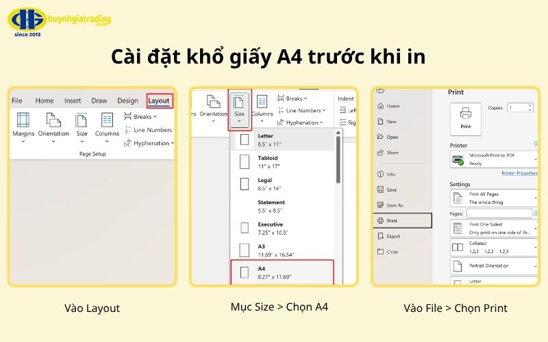 Cài đặt khổ giấy A4 trước khi in