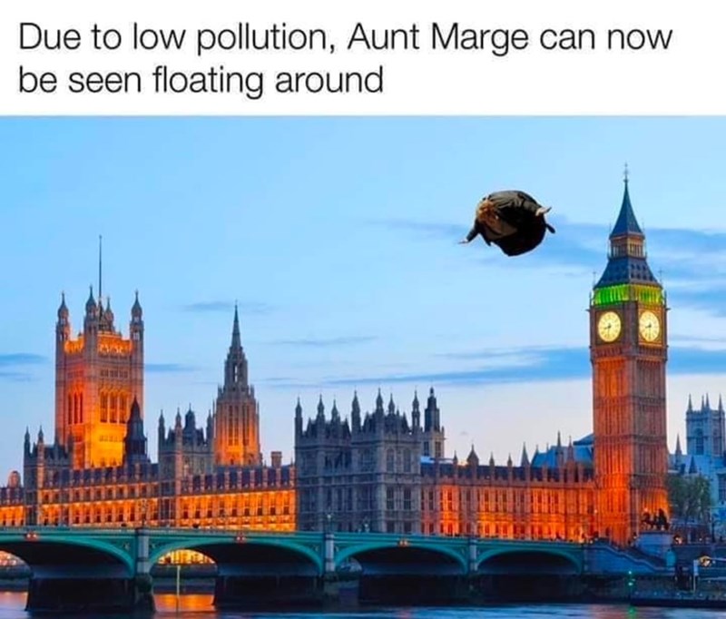 Due to low pollution, Aunt Marge can now be seen floating around.