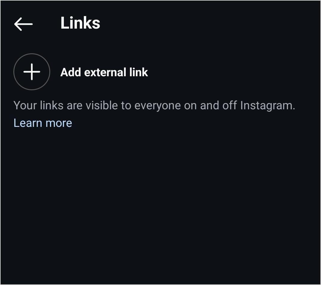 Add external link on Instagram