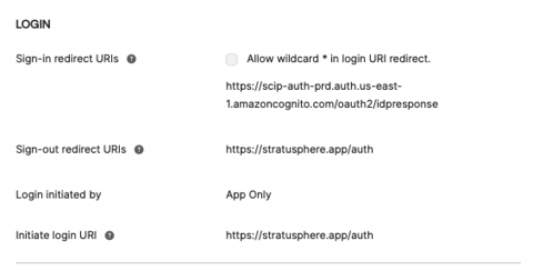 Okta SSO login settings with redirect URIs and app-only login