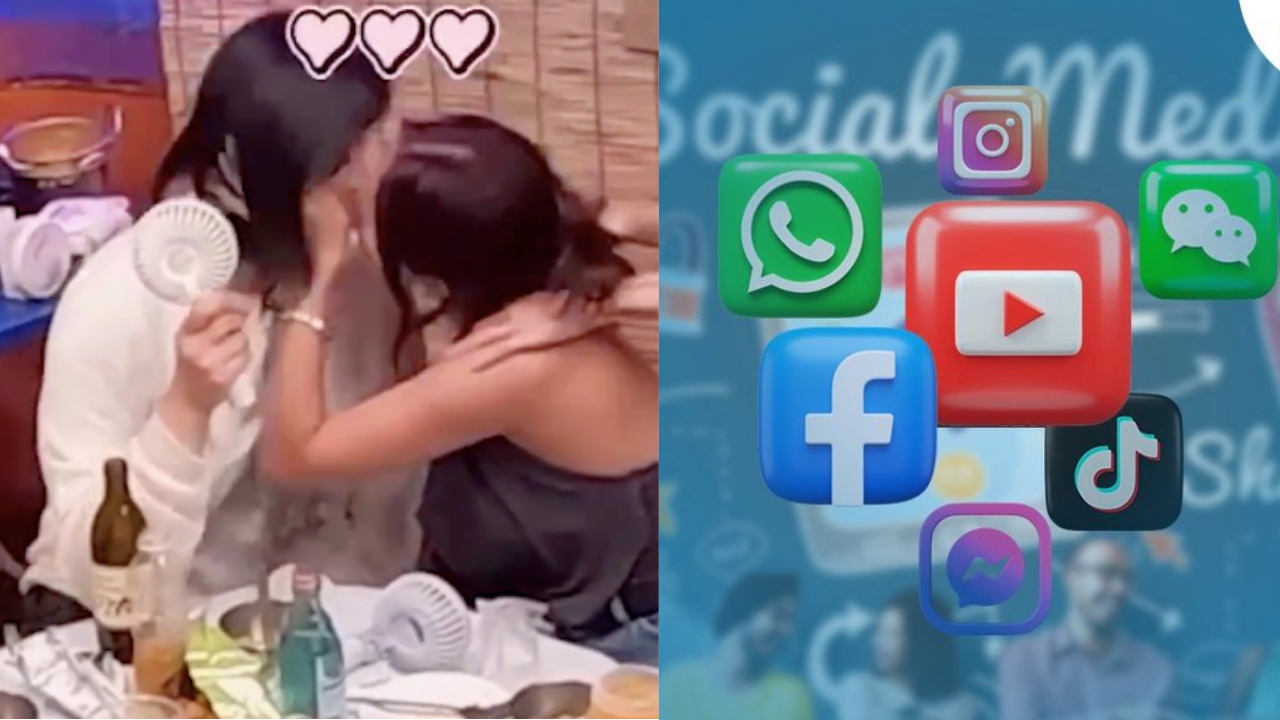 This contain an image of  kiss between Jihyo and Jeongyeon  and a social media platform 