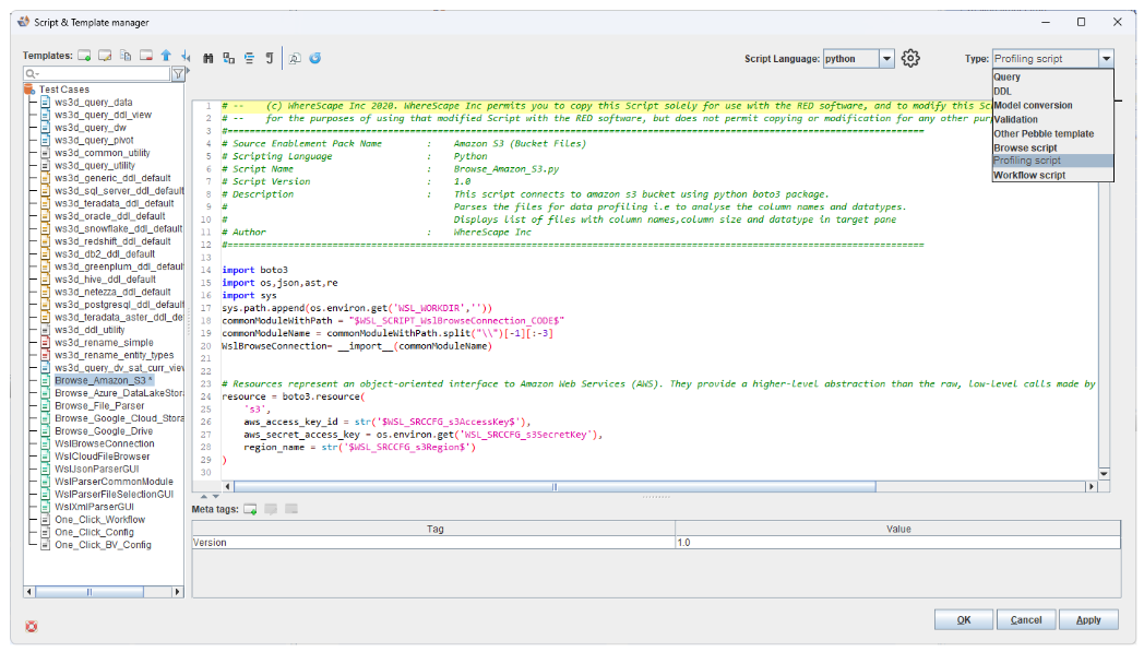 Scripts and template manager for Microsoft purview on wherescape