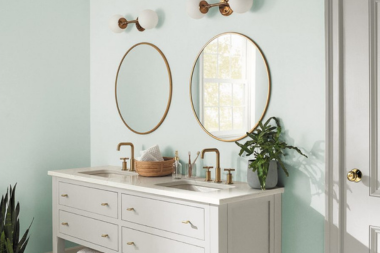 top paint color ideas for your bathroom remodel sherwin williams light blue walls with double sink vanity custom built michigan