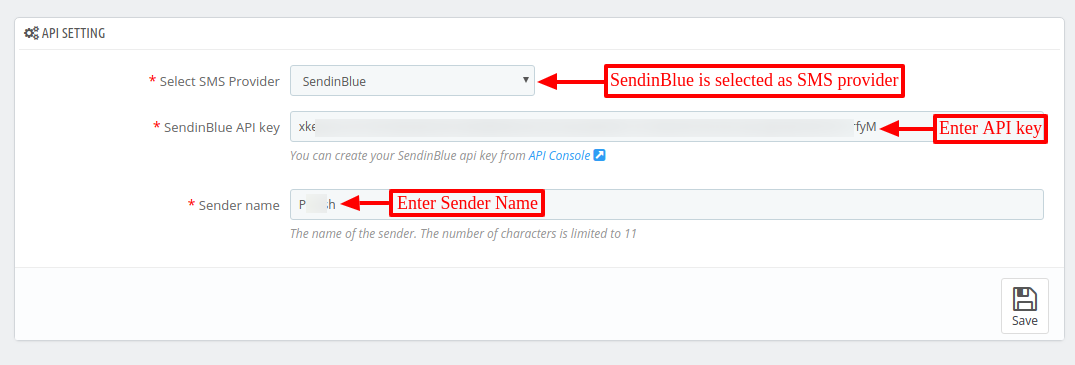 SendinBlue configuration in module