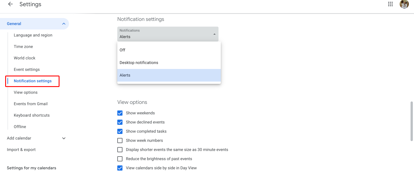 Pic. 18. Configuring notification settings in Gmail.