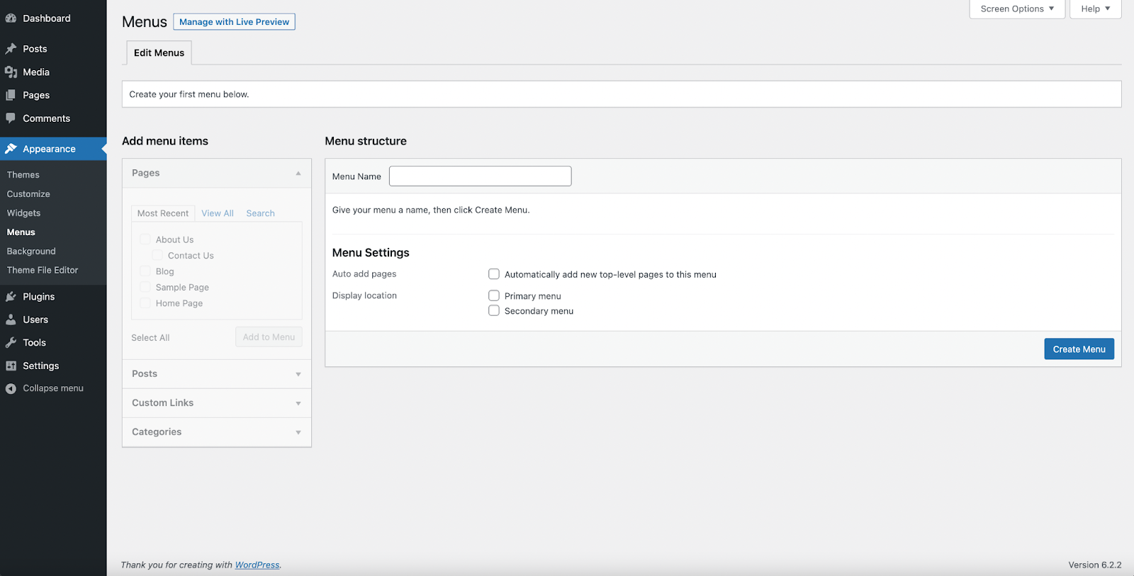 WordPress navigation menu