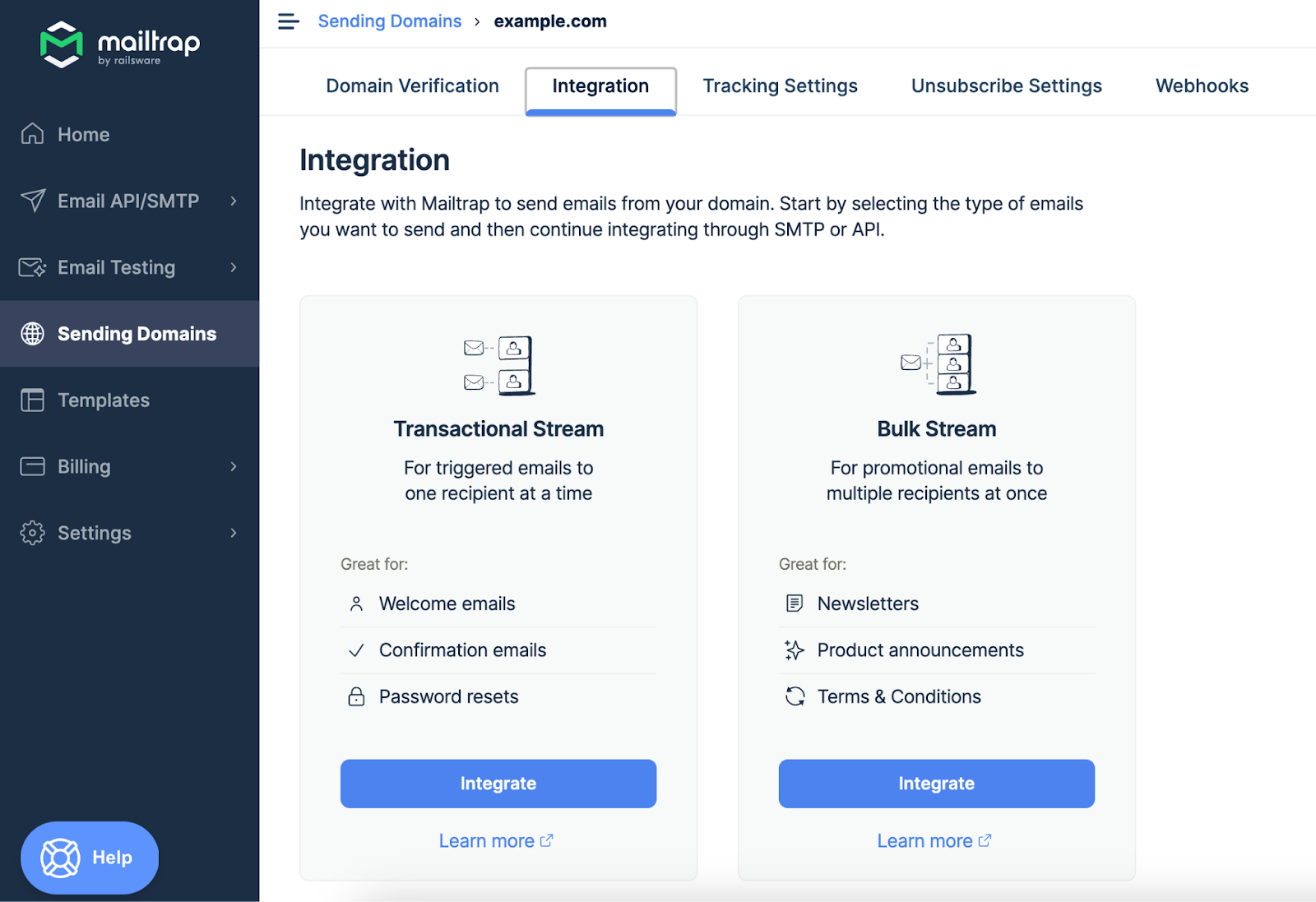 Mailtrap Email API/SMTP transactional and bulk streams