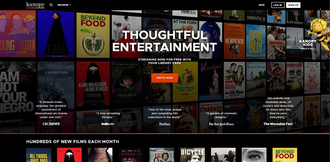 streaming gratuit avec votre carte de bibliothèque chez Kanopy
