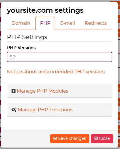 revert php version