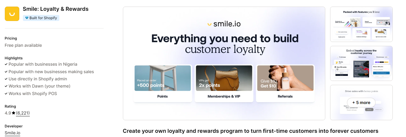 Smile: loyalty & rewards - best Shopify apps for clothing store