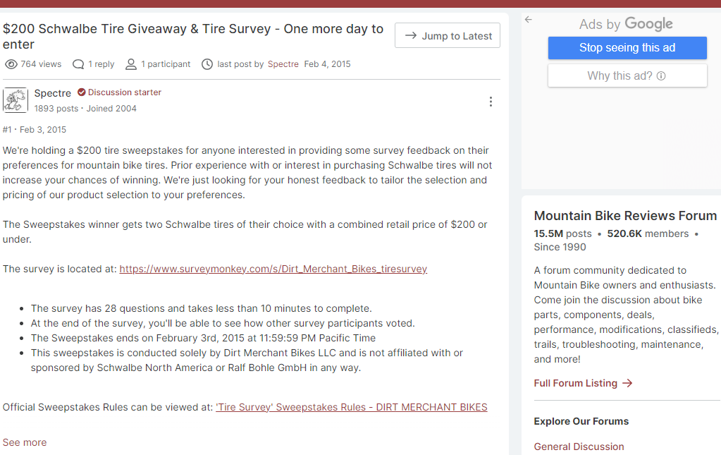 MTBR survey for free tires for mountain biking enthuasists 