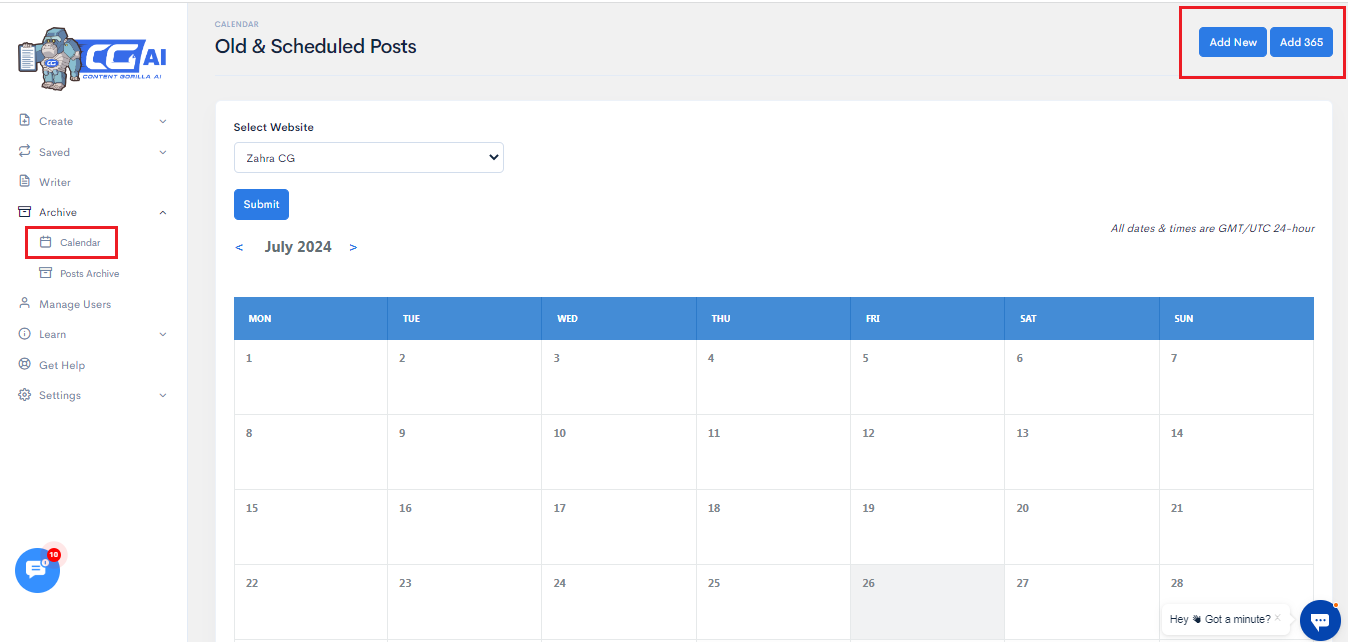 Content Gorilla Calendar Feature