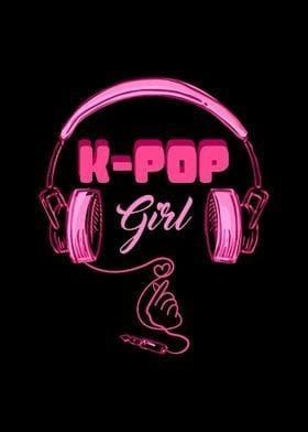 This  contain an image of  the k - pop girl logo with headphones on it's ear and pink neon lights