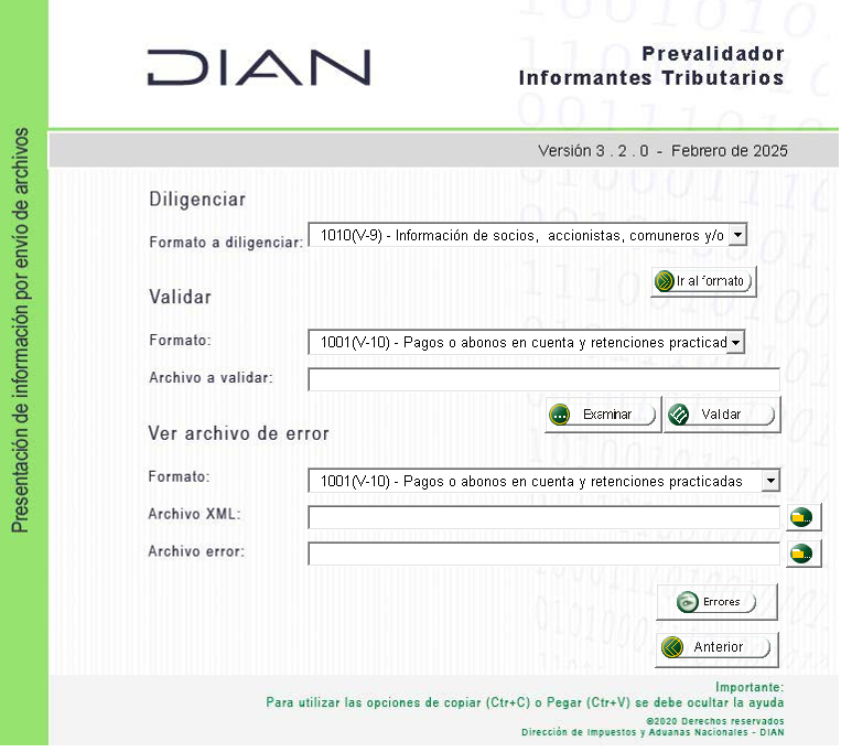 Prevalidador para formato 1010 de exógena de Colombia