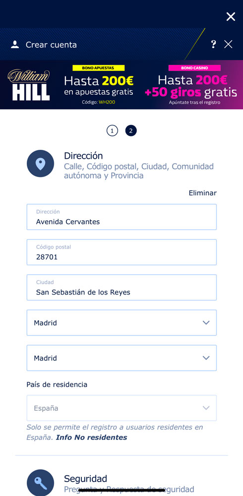Inscripción en William Hill