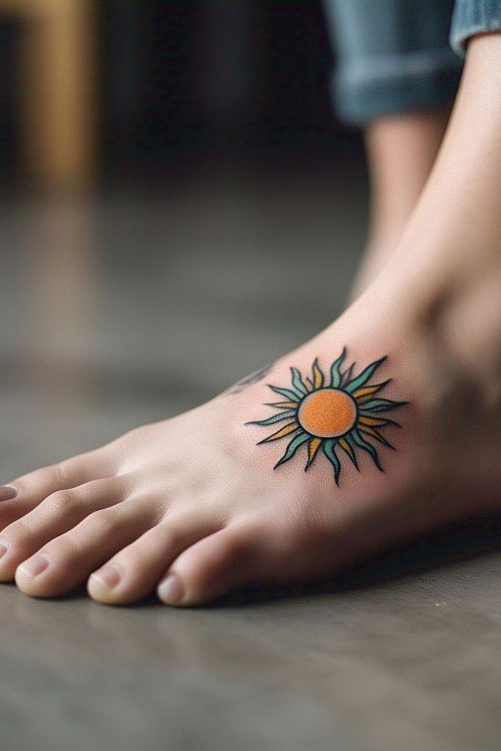 Tiny Sun Ankle Tattoo