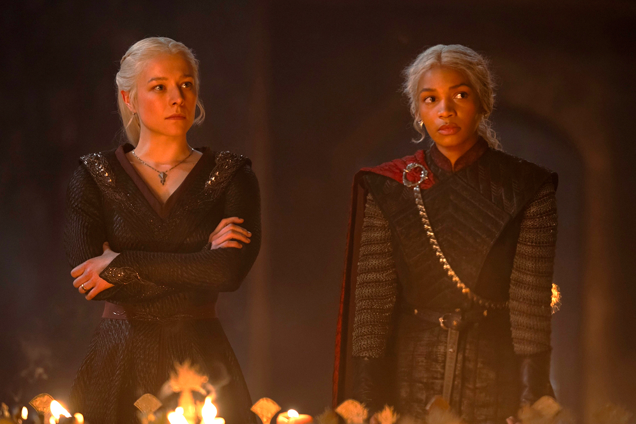 Rhaenyra (Emma D'Arcy) and Baela (Bethany Antonia) in 'House of the Dragon' Season 2