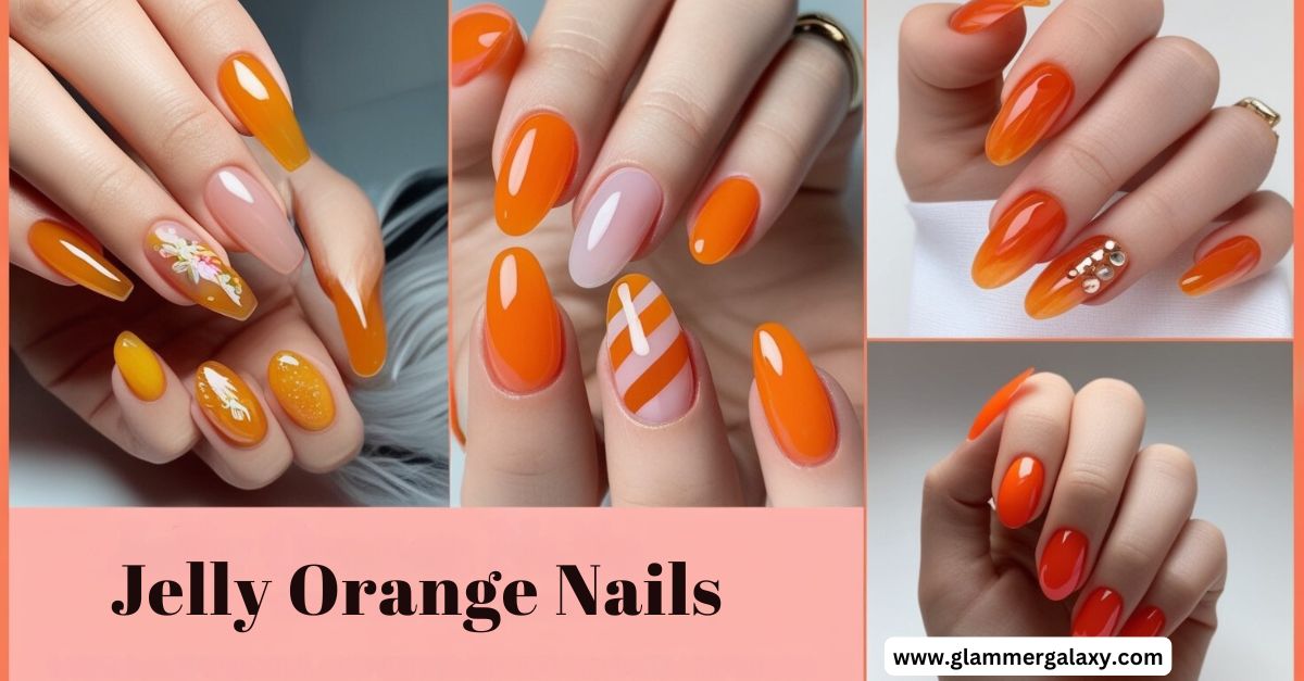 Orange Nails with Jelly like patterns