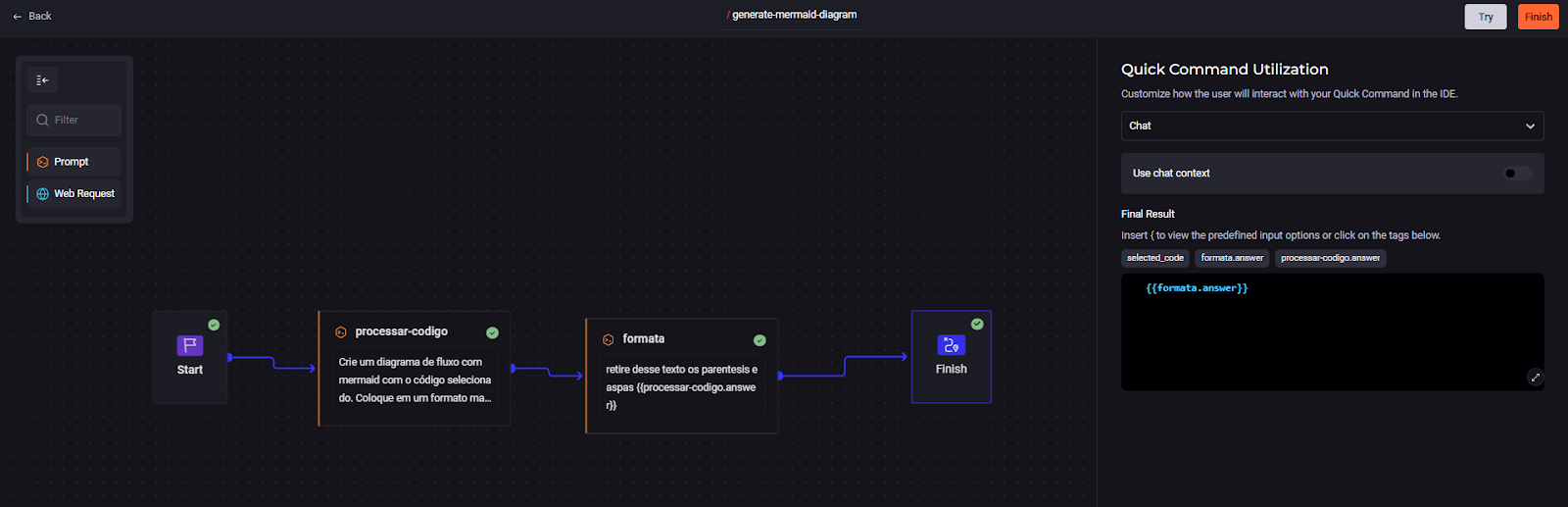 Adição de mais um bloco de prompt ao workflow anteriormente criado.