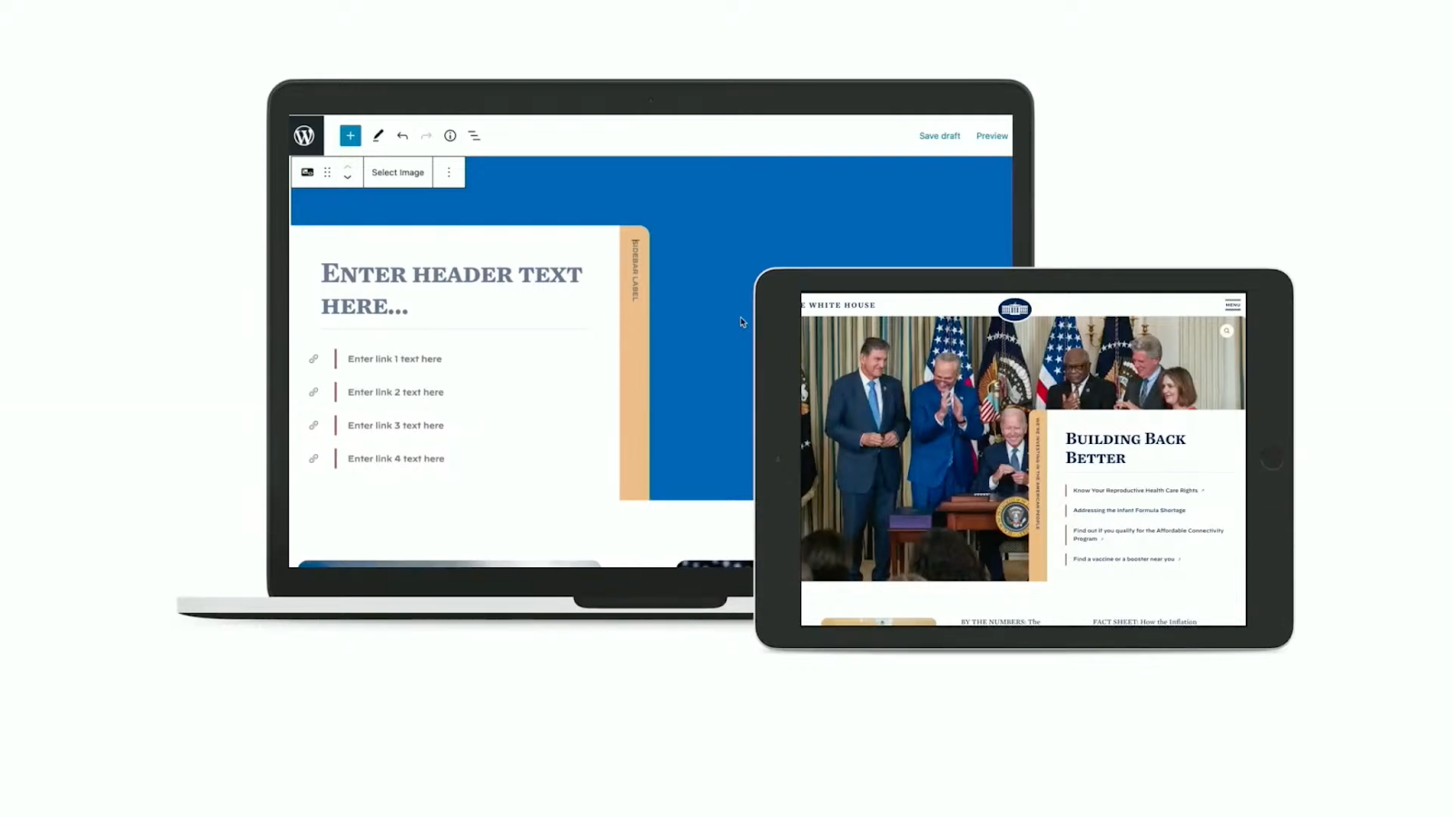 A screenshot showing how the whitehouse dot gov website looks on various screens
