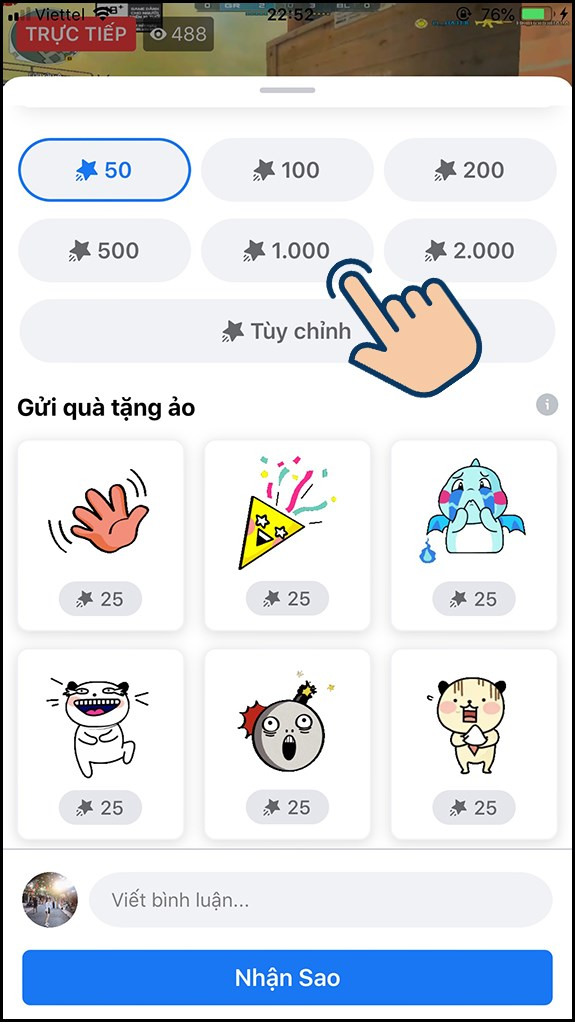 Tặng Sao Trên Facebook