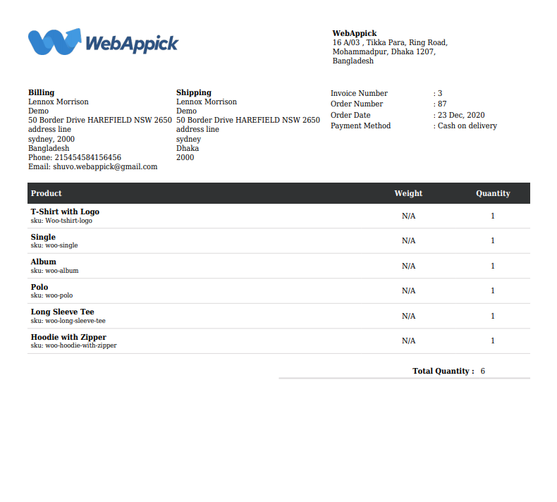 example of packing slip