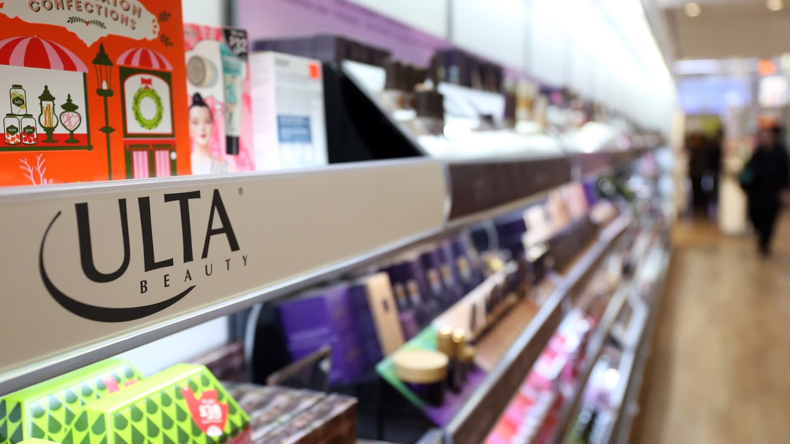 Beauty products on the shelves at Ulta Beauty.