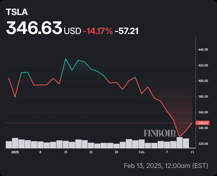 Tesla stock performance in 2025.