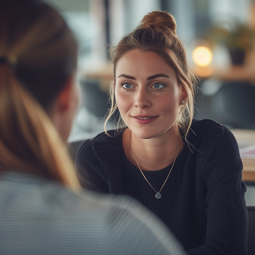 A woman facing another person | Source: Midjourney