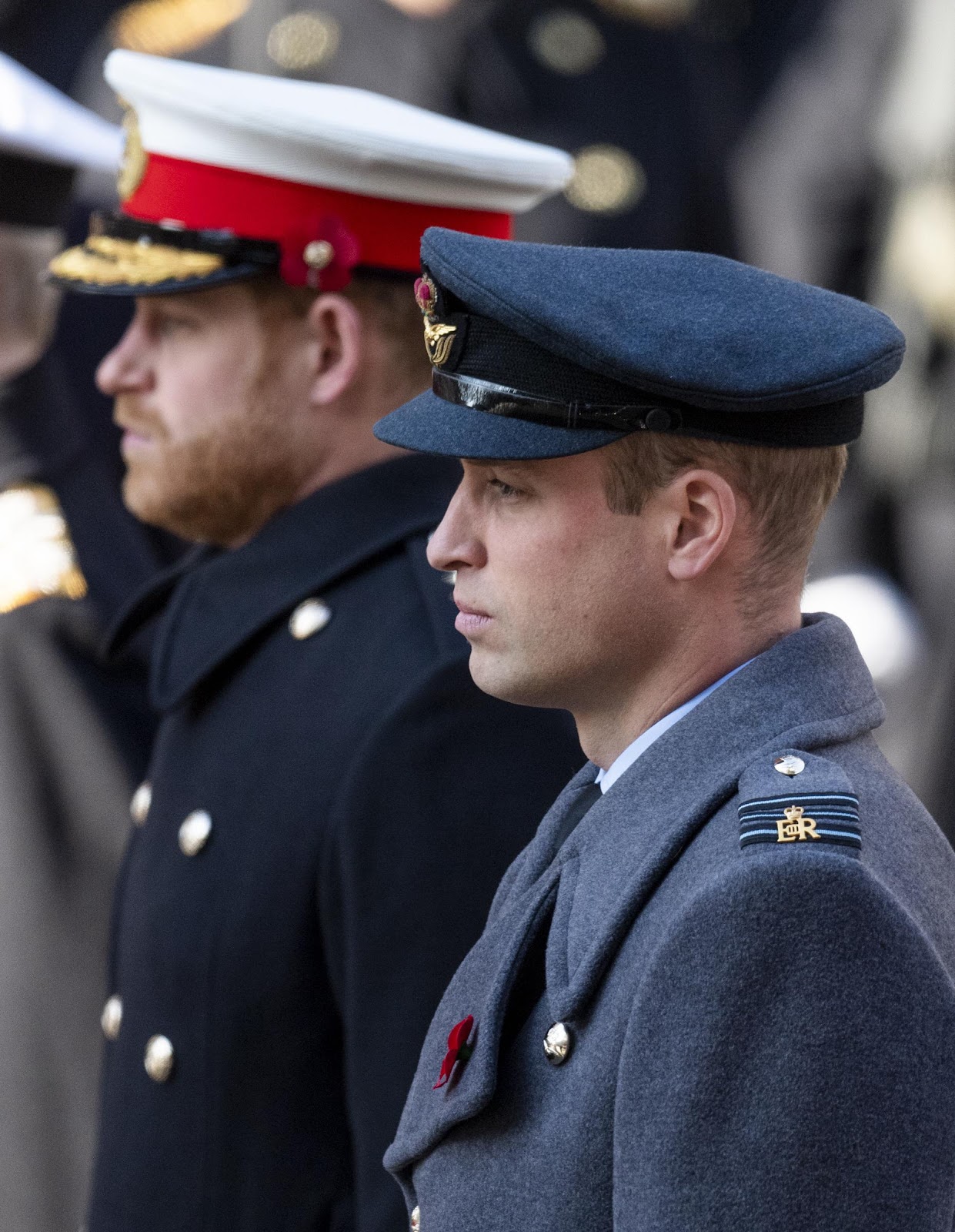 Prince William and Prince Harry at the annual Remembrance Sunday memorial at The Cenotaph on November 10, 2019, in London, England. | Source: Getty Images