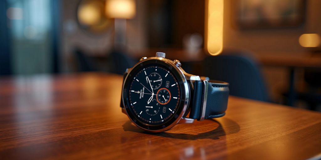 Samsung Galaxy Watch 5 on wooden surface