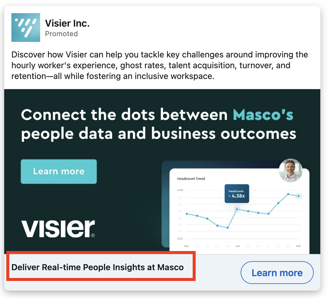 Visier's LinkedIn Ad during their ABM campaign