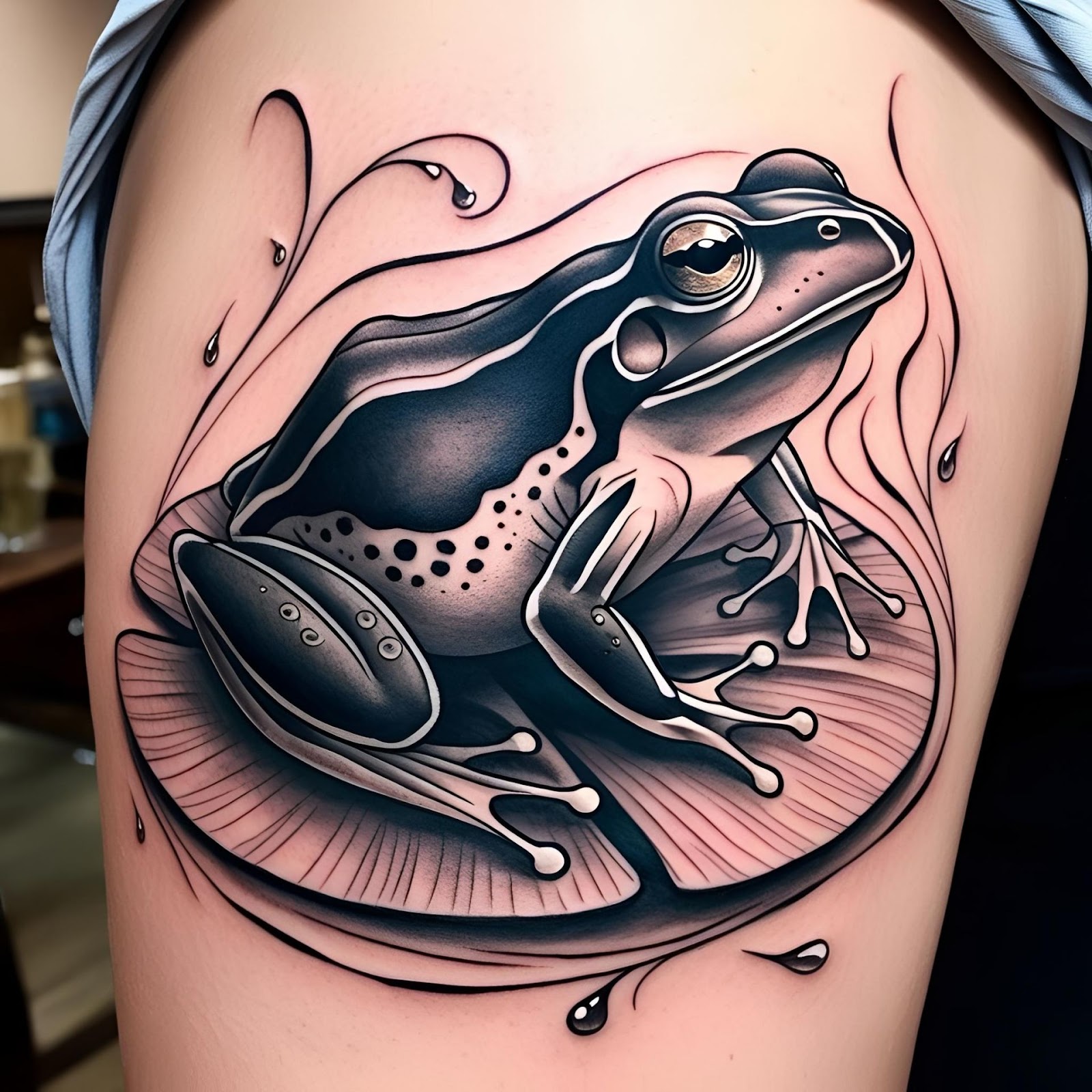 Black and Grey Frog Tattoo