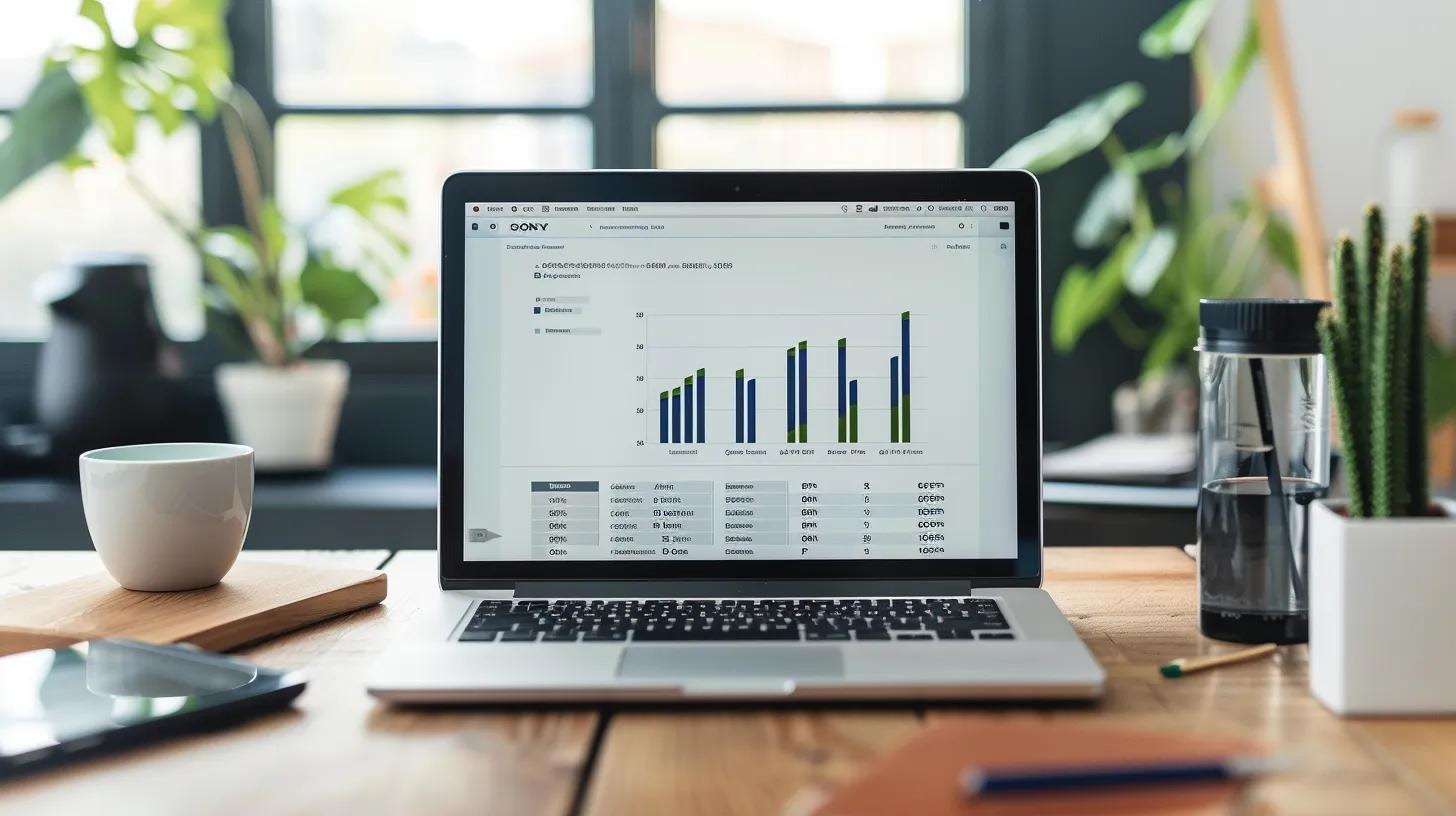 A comparison chart or table on a laptop screen showing pricing plans (Free, Pro, Enterprise) for multiple SEO tools, with checkmarks for included features.