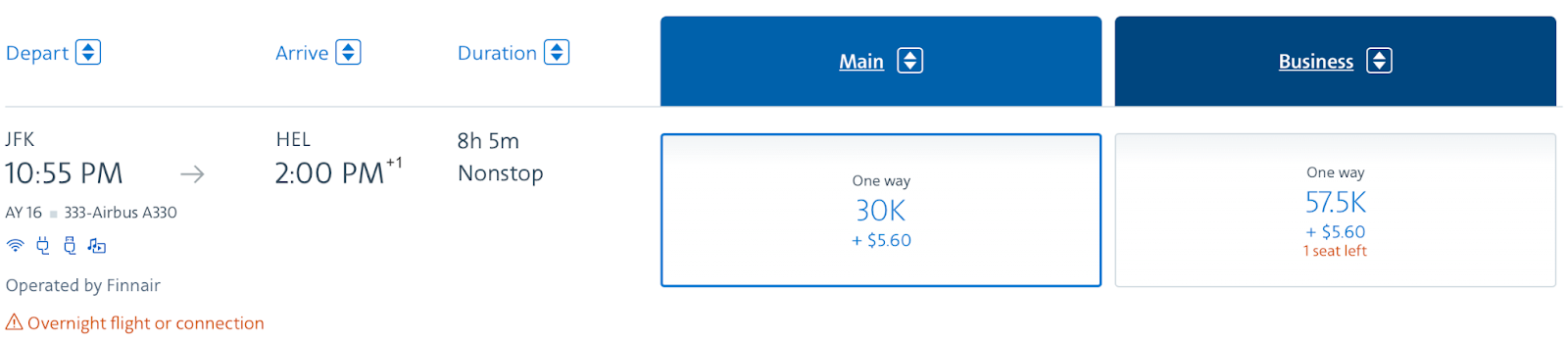 Finnair flight result