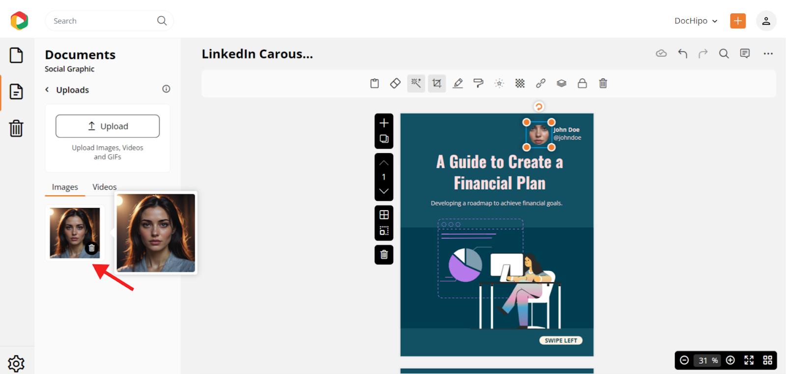 uploading images in LinkedIn carousel post