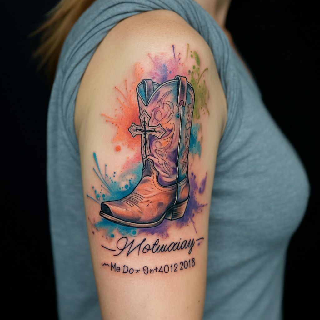 Memorial Cowboy Boot Tattoo