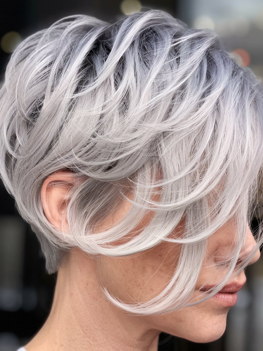 8. Textured Silver Pixie with a Long Top