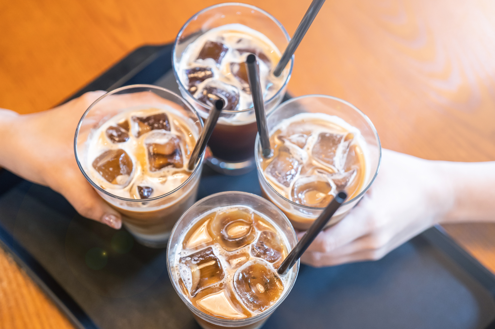 A picture of iced coffee in glass cups 